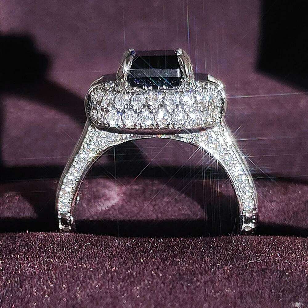 Moonso Luxury Blue Color Rectangle Engagement Ring for Women Anniversary Gift Jewelry Wholesale Free Shipping Items R8015