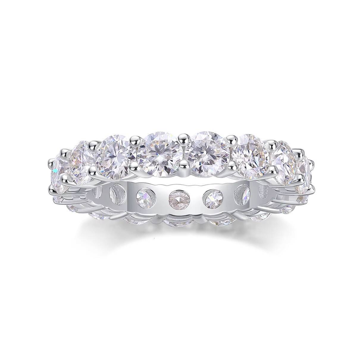 Round Brilliant Cut VVS Moissanite Diamond Engagement S925 Sterling Silver Moissanite Eternity Bands Ring