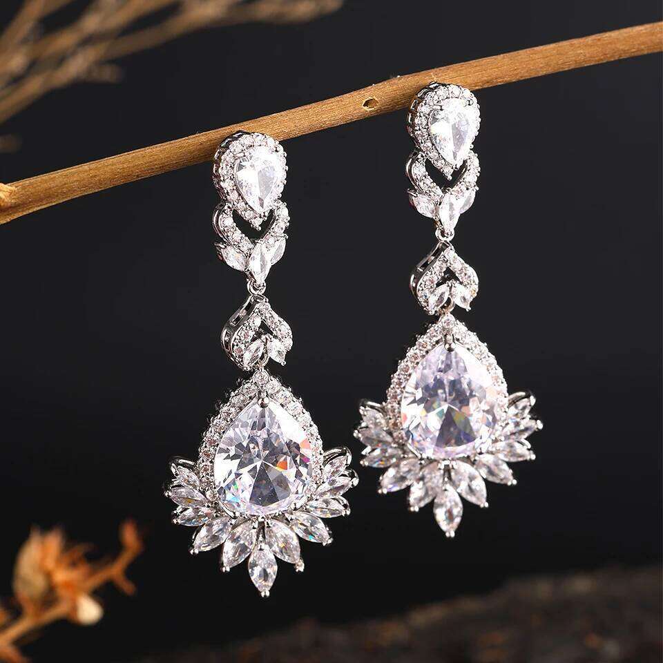 ZAKOL Luxury Clear AAA Zircon Big Dange Earring for Women Gorgeous Sliver Color Banquet Wedding Party Jewelry