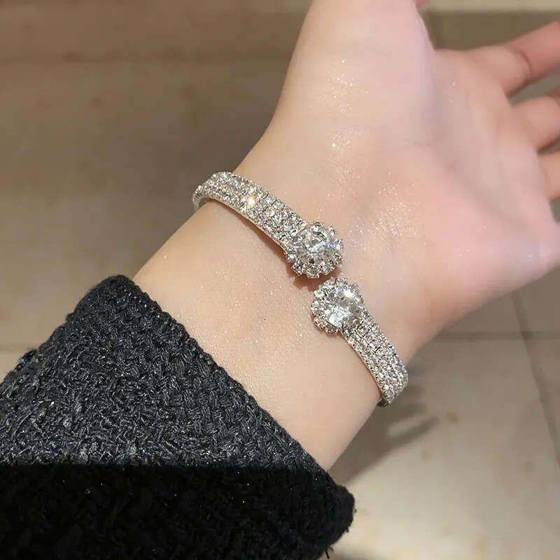 Jewellery Silver Tone Rhinestone Encrusted Bangle with Dual Crystal Accents for Daily Refined Attire Gift for All Occasions Textured Enchanting Access