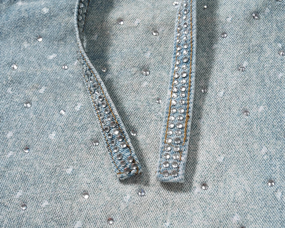 Ro Style Full Rhinestone Ribbons Baggy Jeans Shorts for Men Pockets Wide Leg Blue Black Loose Five Point Denim Pants 251223