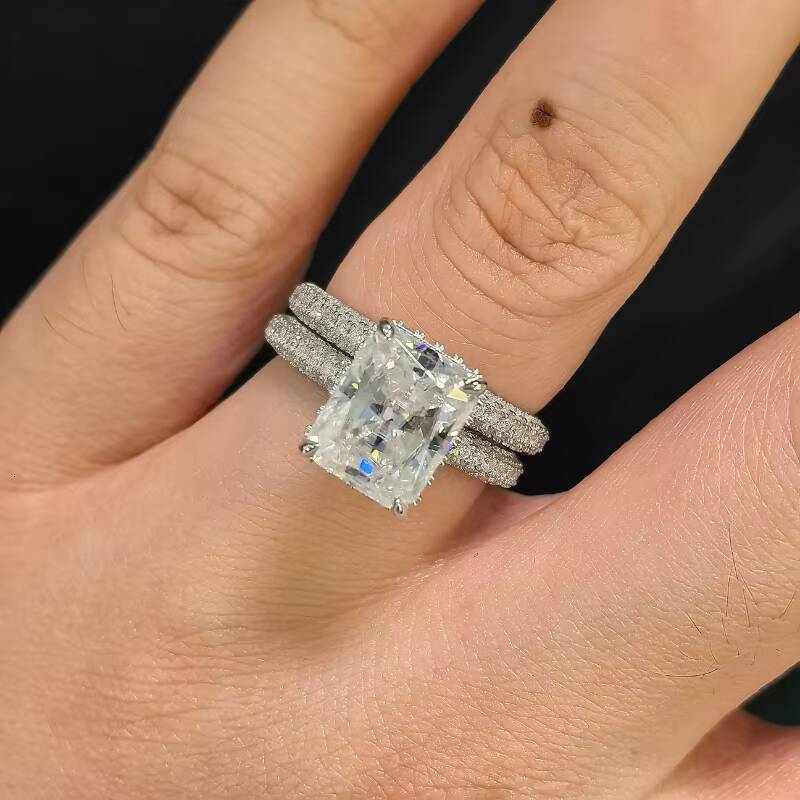 Custom S925 Sterling Silver Moissanite Engagement Wedding Ring Hot Selling Premium Quality Radiant Moissanite Set Rings