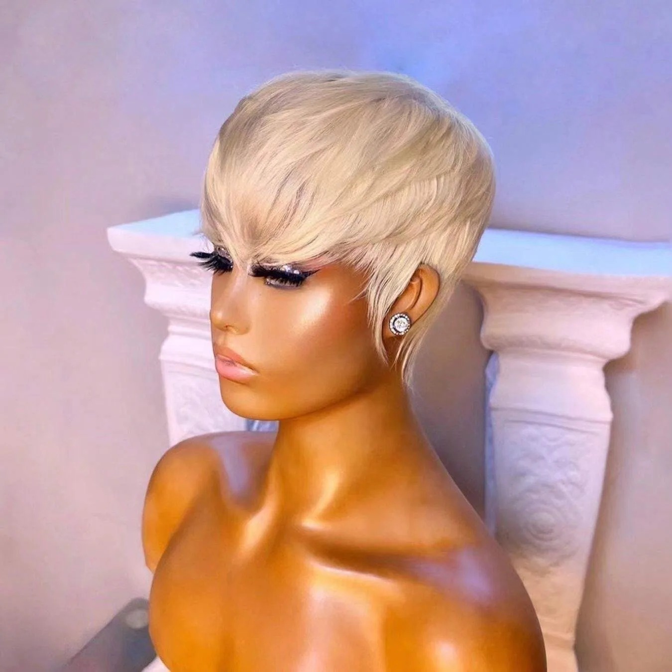 New Pixie Cut Wig 613 Blonde Short Bob Human Hair Wig With Bangs For Black Women Brazilian Straight Lace Front Wig Remy Hair Glueless Cheap Wig