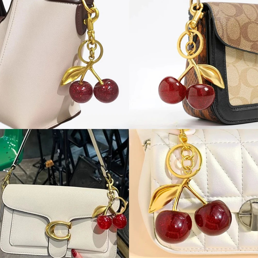 Personality Trendy Stainless Steel Acrylic Cherry Bag Keychain for Women Cute Summer Handbag DIY Jewelry Accessories No Fade 251219