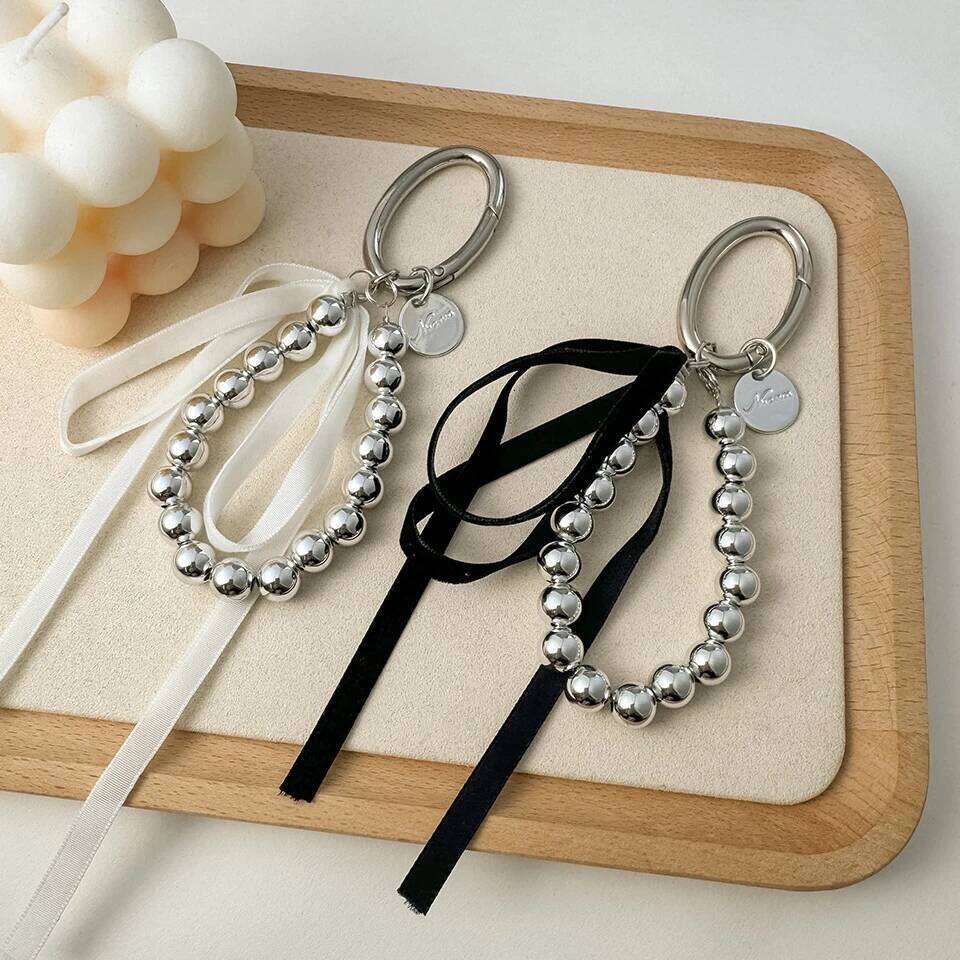 ZAKOL Elegant Pearls Ribbon Bowknot Bag Hanging Decoration Chain for Women Beads Key Rings Jewelry Girl Accessories