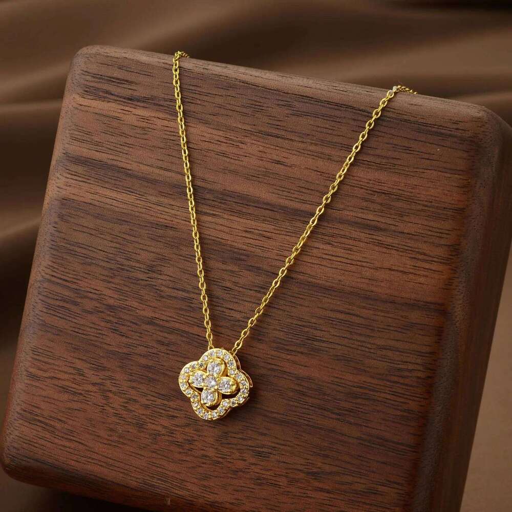 ZAKOL Lucky Four-leaf Clover CZ Necklace For Women's Dynamic Birthday Gift Clavicle Chain Versatile Fashion Accessories