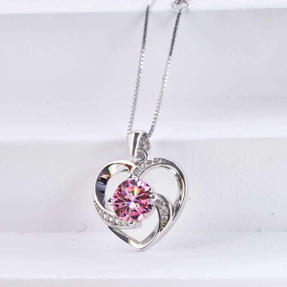 Pink color Moissanite pendant necklace 1 Ct 6.5mm Real Gra lab Diamond Pendant Necklace 925 Sterling Silver Luxury Jewelry 92e