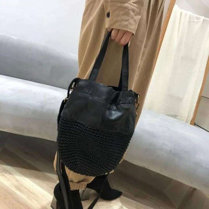 Summer New Products Genuine Leather Handmade Head Layer Cowhide Single Shoulder Crossbody Bag Women S Portable Wax Rope Braided LEMON KOKO