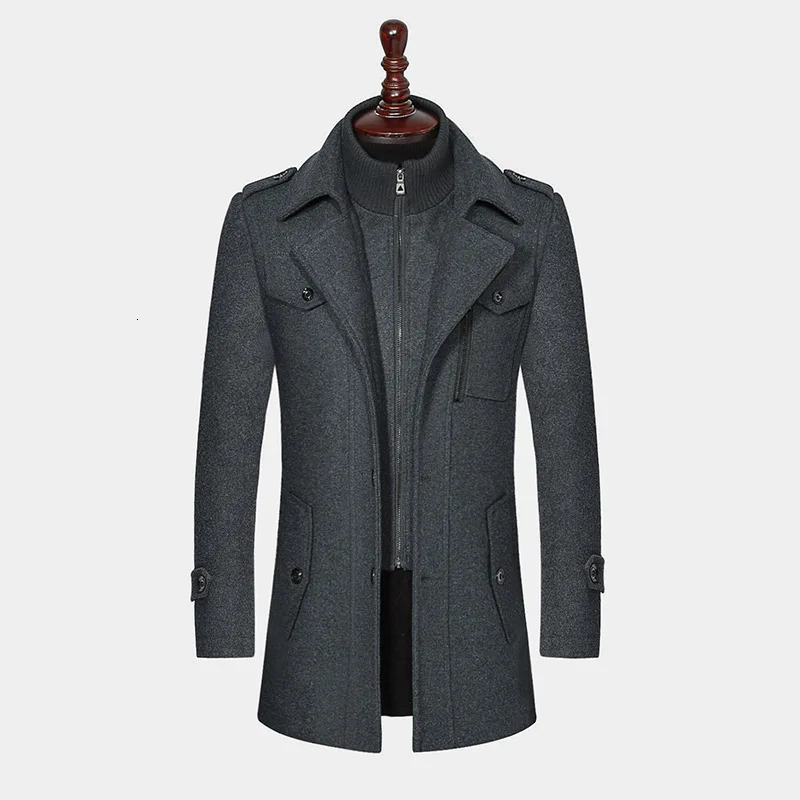Mens Double Collar Wool blend Trench Coats Mans Winter Overcoat Business Casual Jackets Man 251226