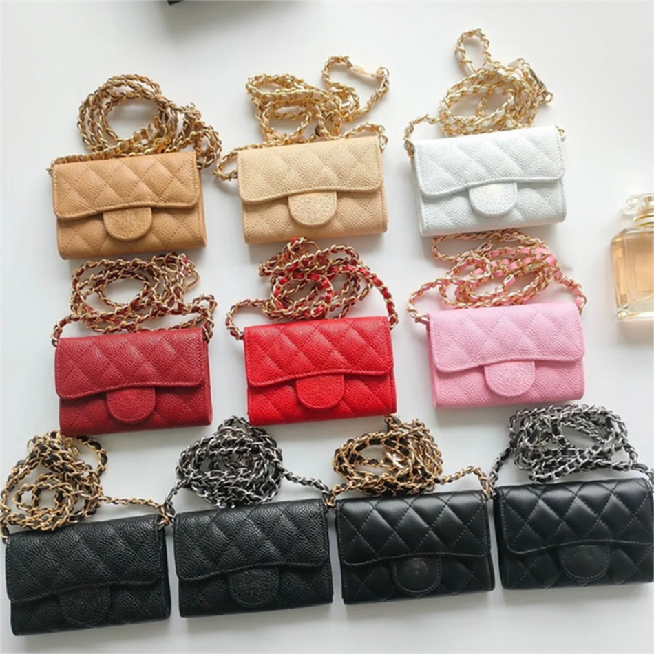 Luxury Designer Genuine Leather Mini Crossbody Bag with Chain Waist Strap Quilted Diamond Pattern Coin Pouch Accessory for Women High Quality Fashion