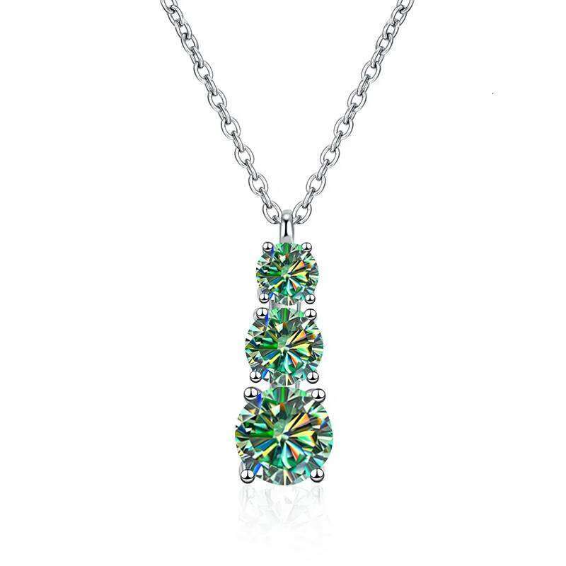 1.8 Ct 3 stone blue green white color moissanite pendant necklkace for charm lady With Certificate silver 925 jewelry gift 8b3