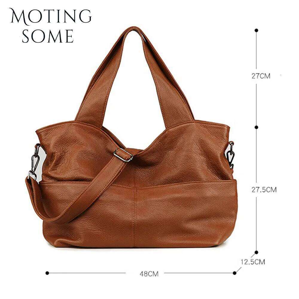 Motingsome Full Grain Cowhide Women Handbag Designer Bags Shoulder Multi Pocket Roomy Casual Tote Holiday Travel Bag LEMON KOKO