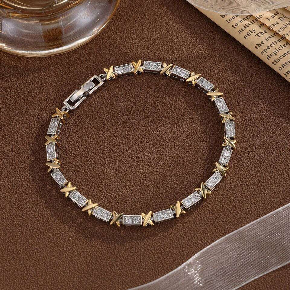 ZAKOL Brand X Cross Design Zirconia Charm Bracelets for Women Men Luxury Wedding Party Jewelry