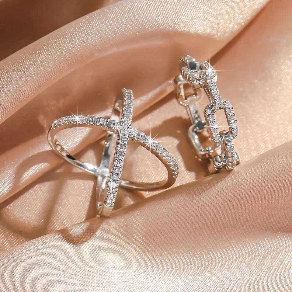 ZAKOL Shiny Cubic Zirconia Engagement Wedding Rings for Women 2Pcs/Set Exquisite Couple Ring Hypoallergenic Jewelry Gift