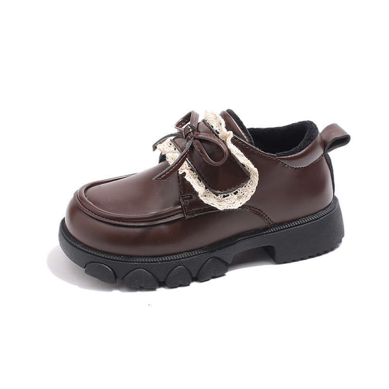 Girls' Bow Lace Fashion Princess Little Leather 2025 Autumn Winter New Korean Style Children's Fleece Cotton Shoes