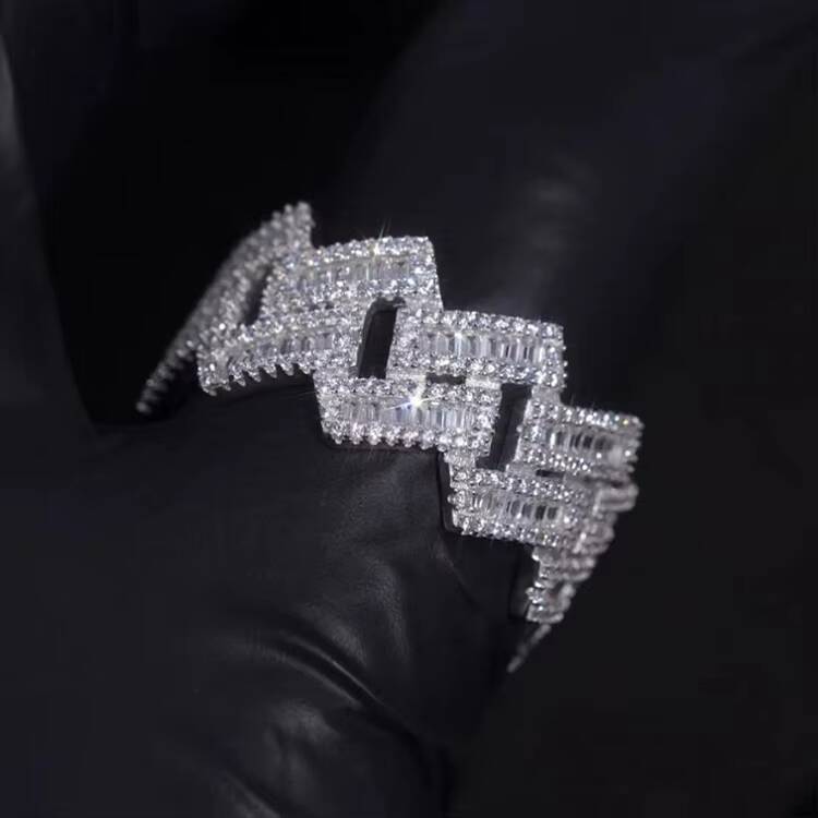 Fashion Jewelry 925 Silver VVS Baguette Moissanite Diamond Iced Out Ring Men Ring for Hip Hop Life