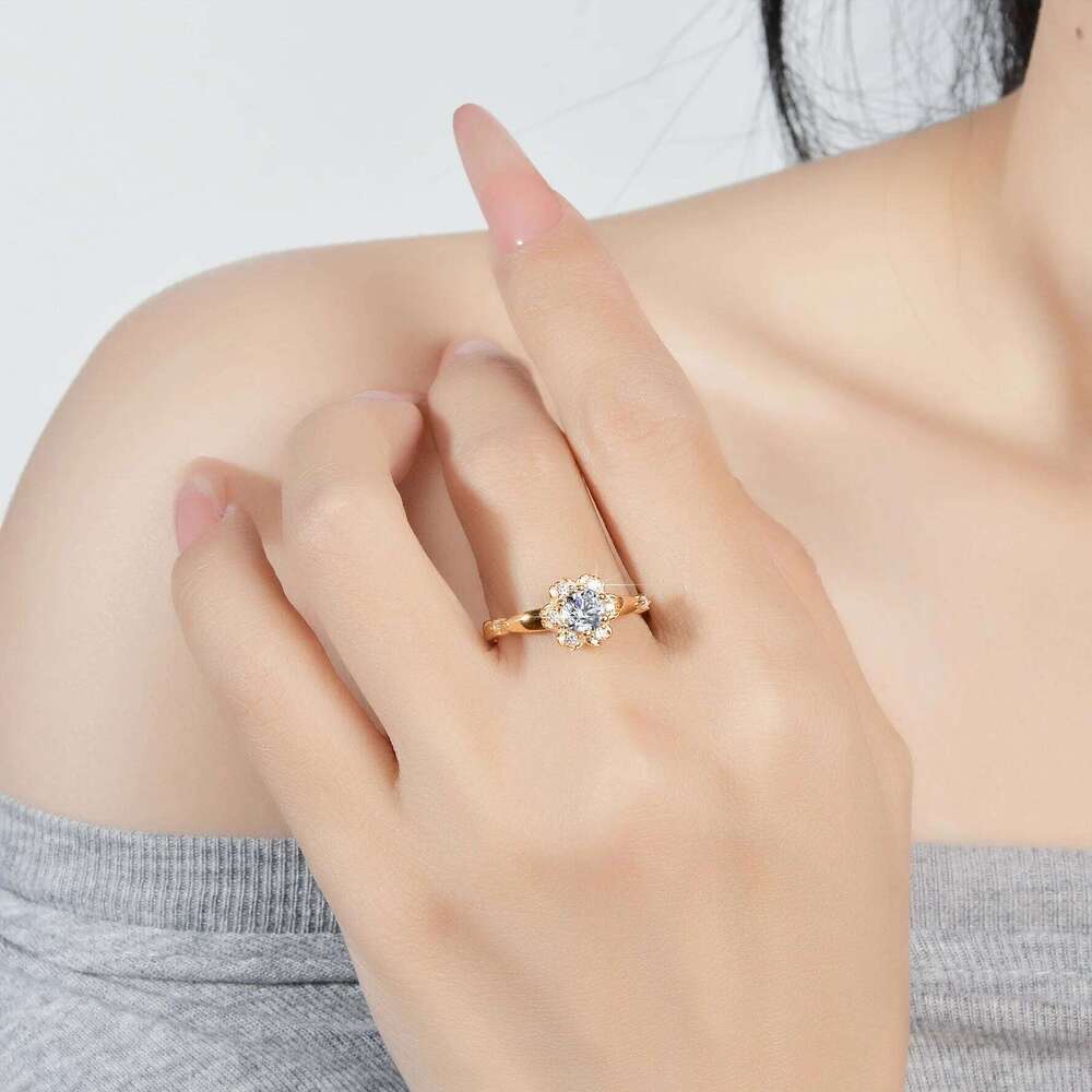 1ct D Color Moissanite Ring 925 Sterling Silver with Rose Gold Plated Wedding Flower Lab Diamond Rings for Women Jewelry 4b7