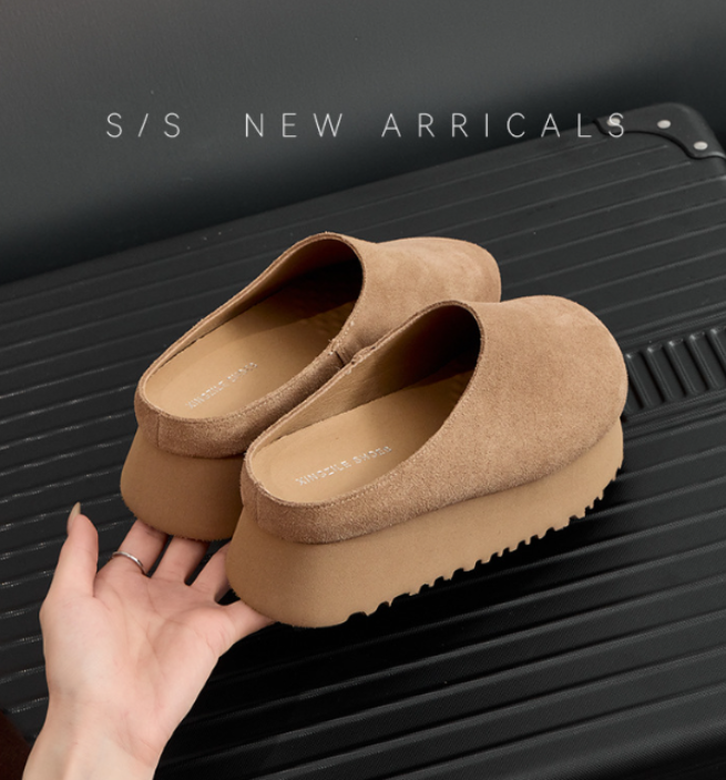 Ladies Thick Bottom Baotou Slippers 2026s Spring Summer New Design Versatile Height Increasing Slippers Size 34-39 Free Shipping Hot Sale Light khaki 