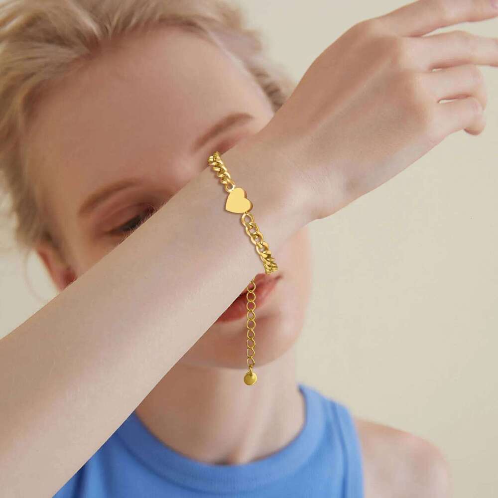 Vnox Love Heart Couple Men Women, Adjustable Stainless Steel Cuban Chain Bracelets Set,Valentines Day Gift for Him 25H1229