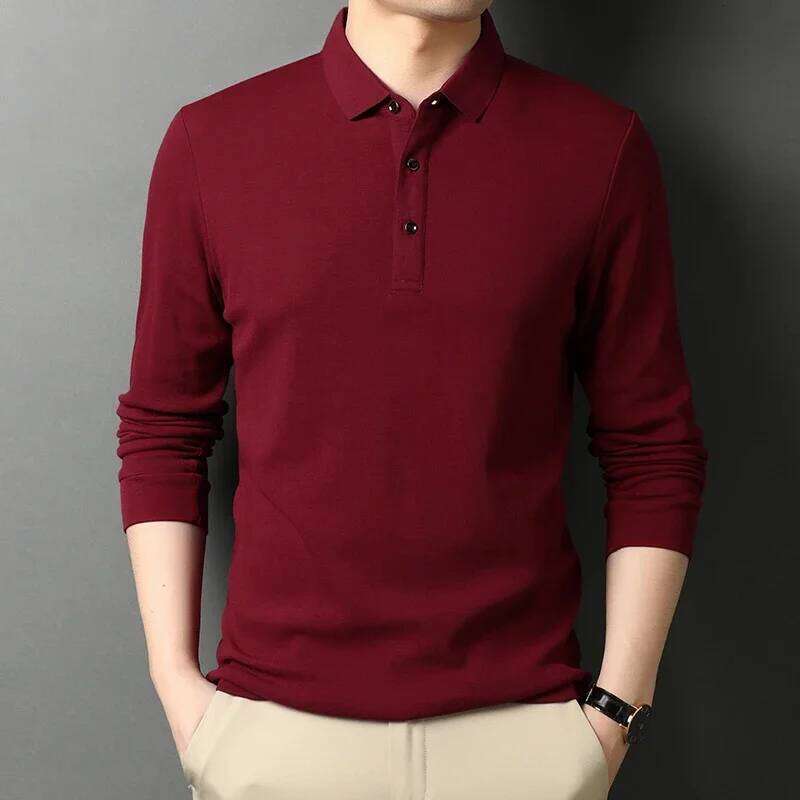 New Men's Casual Long Sleeve Polo Shirt Fashion Solid Color Top