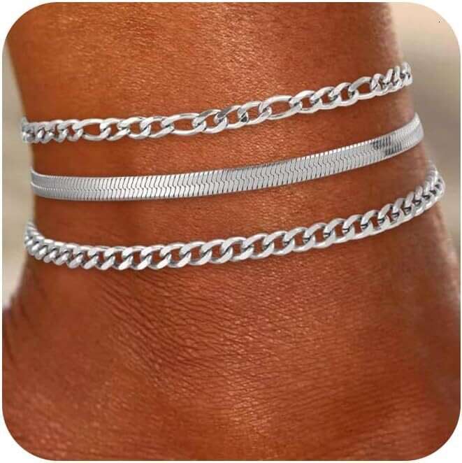 Cross-Border Popular Waterproof Cuban Chain Anklet Set Stainless Steel Fashion Commuting Personality Versatile Foot Jewelry