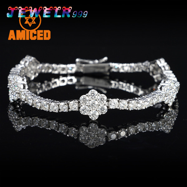 Hip-Hop Fashion 95mm Flower Tennis Chain with VVS Moissanite 925 Sterling Silver Womens