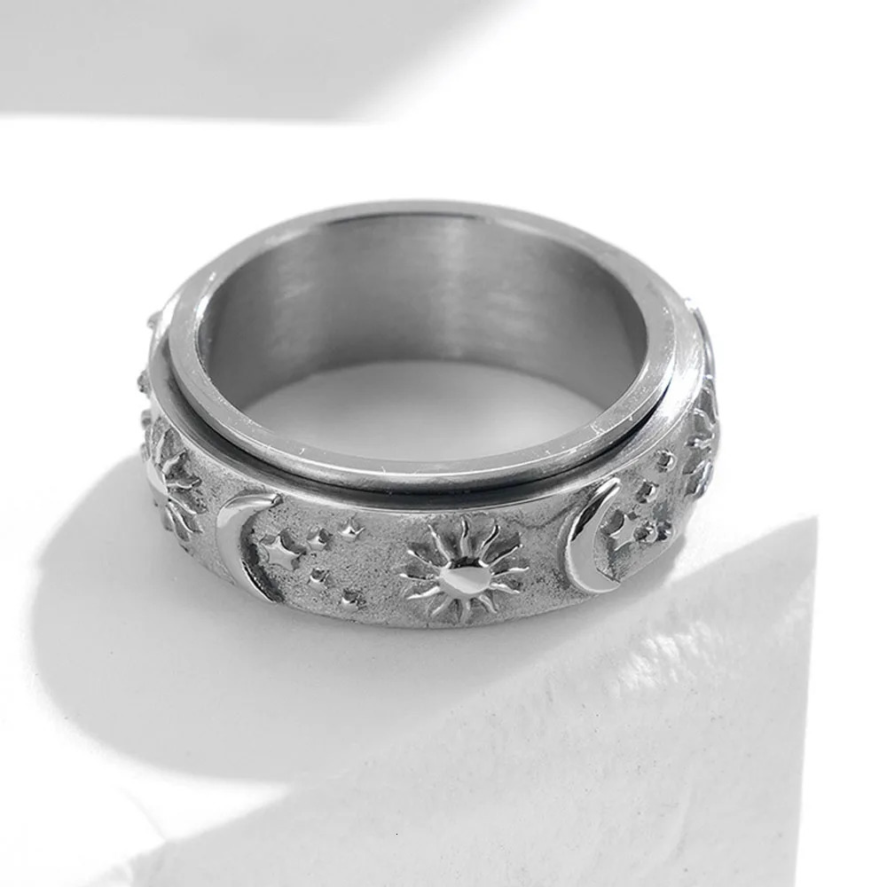 Star Moon Sun Mens And Womens Steel Ring Rings Rotatable Decompression Ring Stainless Steel 251224