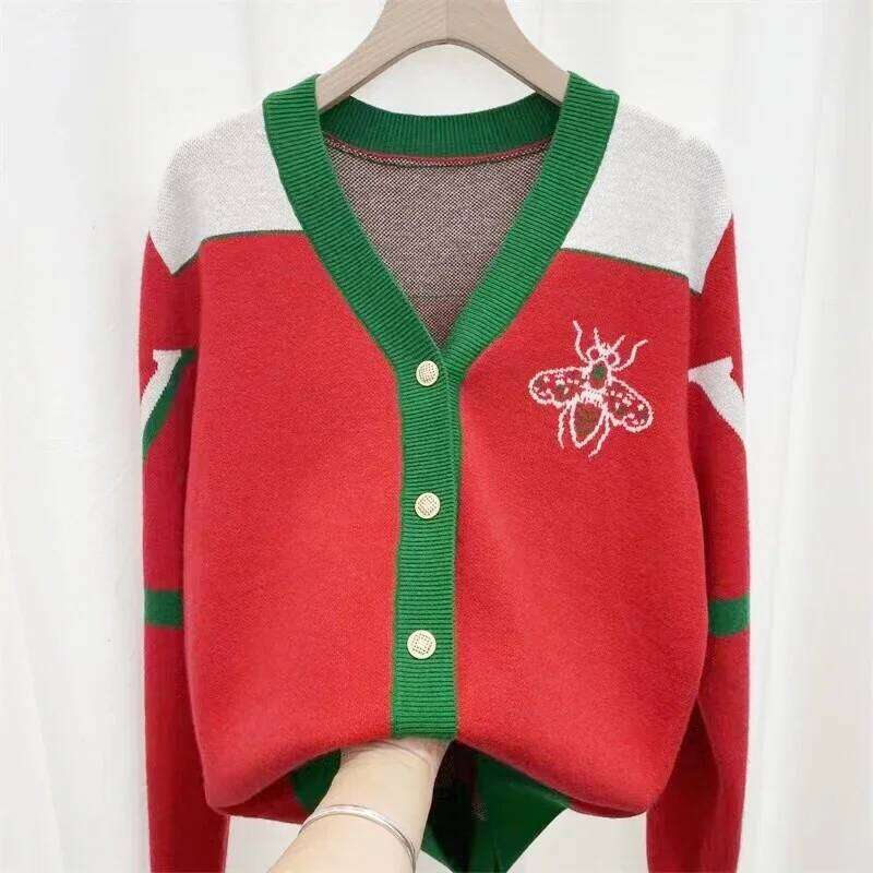 Luxury Brand Design Long Sleeves V-Neck Cardigan Sweater For Women Knitwears Outfits Tops Coat Outerwears Clothing
