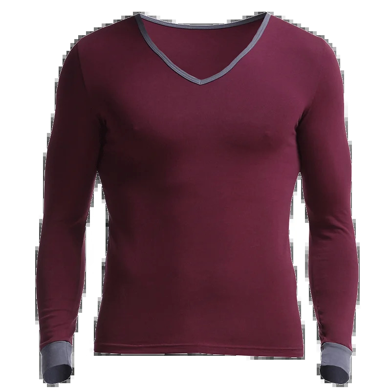 1pc Mens basic underwear single top cotton sweater thin warm large Vneck autumn slimfit long sleeve base shirt 251225