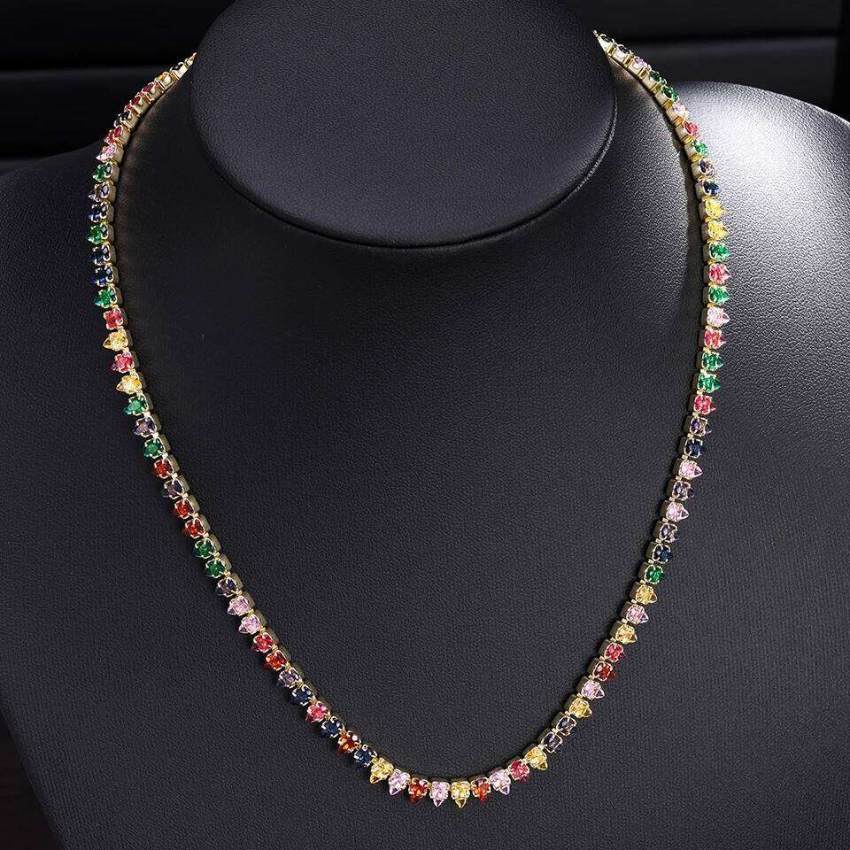 ZAKOL New Colorful Water Drop Cubic Zirconia Tennis Bracelet Necklace Earrings Set for Women Elegant Wedding Jewelry