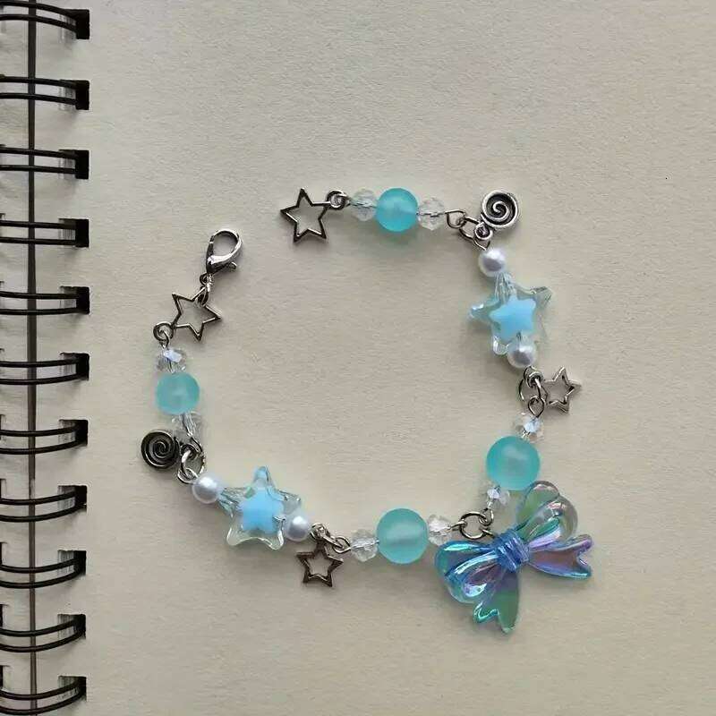 Charming Pink Star & Bow Beaded Bracelet , Cute Zinc Alloy Friendship Jewelry for Girls 25H1229