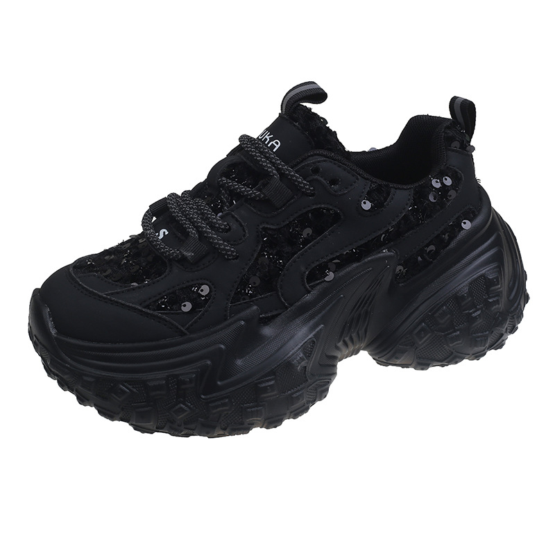 2026 Spring and Summer New Design Women Mesh Sequin Casual Shoes Tire Thick Sole Trendy Fashion Sports Shoes White Silver Black Free Shipping Size 35-