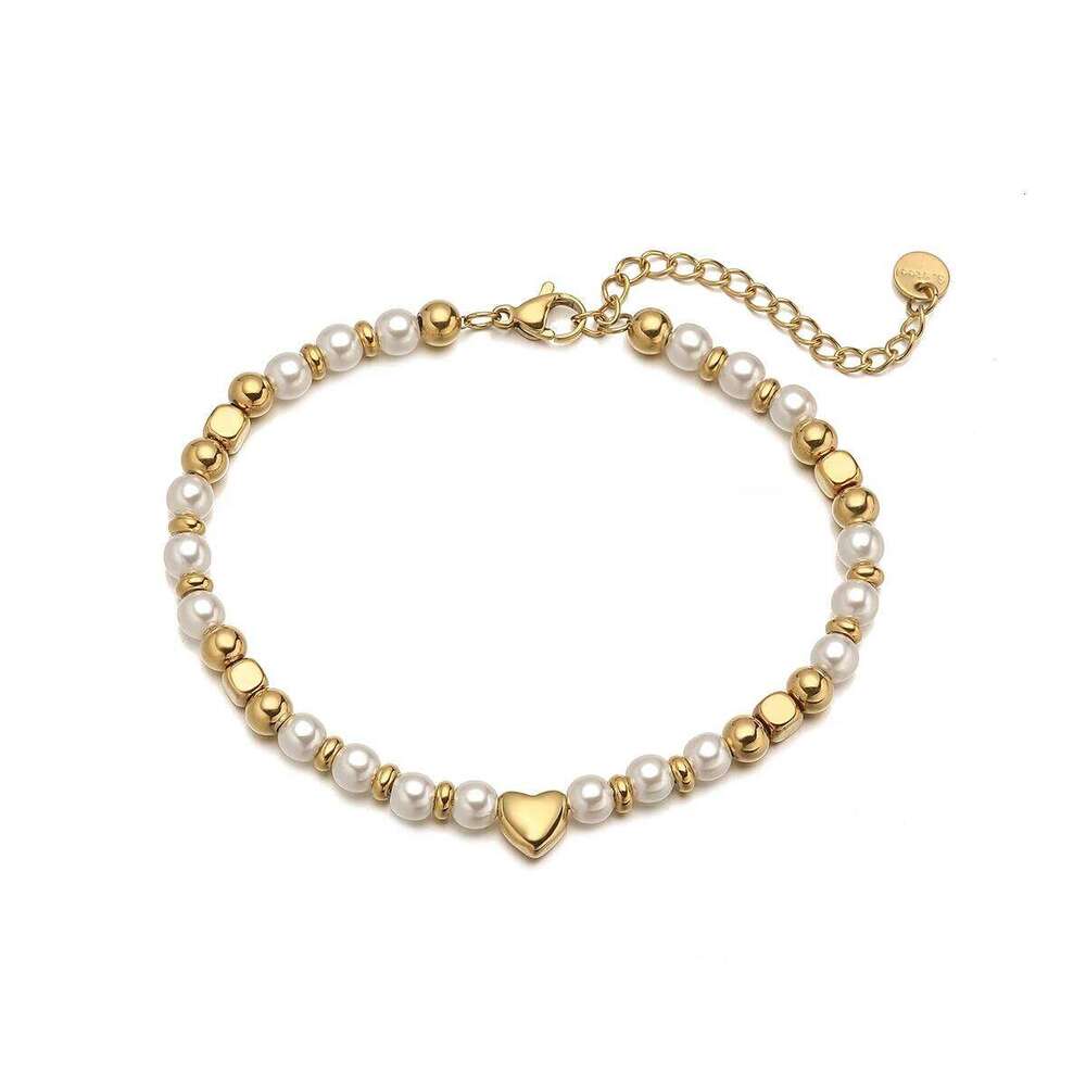 NEWBUY 2025 Trendy Gold Color Non-Fading Stainless Steel Beads Pearl Heart Bracelet For Women Daily Jewelry Accessories 25H1229