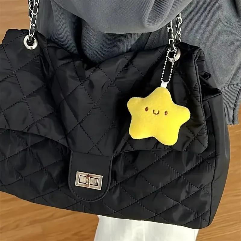 Cute Stars Plush Toy Keychain Girls Fluffy Soft Backpack Bag Pendant Practical Mini Yellow Charms Keychains Gifts 251219
