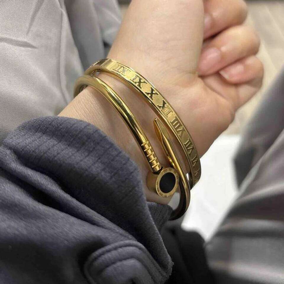 ZAKOL 3pcs/2pcs/1pcs Roman numeral stainless steel bracelet Set for Women Exquisite four-leaf Flower Bangle Daily Jewelry