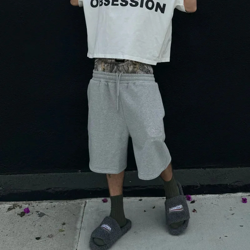 American High-Waist Loose Casual Sports Pants Personalized Hip-Hop Double Waist Shorts Mens Oversized Fashion Cropped Pants 251223