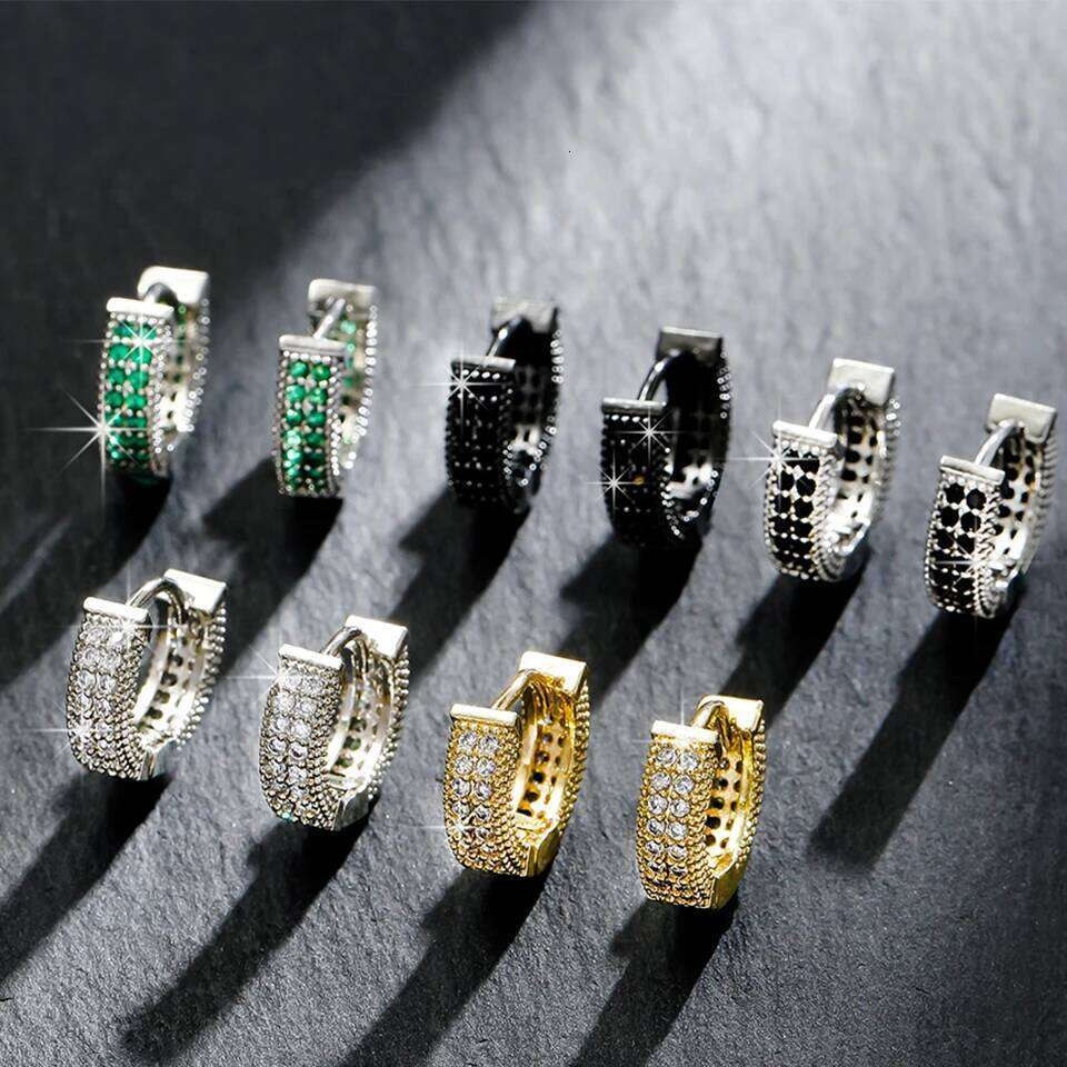 ZAKOL Hip Hop Fashion Green Cubic Zirconia Hoop Earrings For Women Men Circle Colorful Crystal CZ Party Jewelry Wholesale