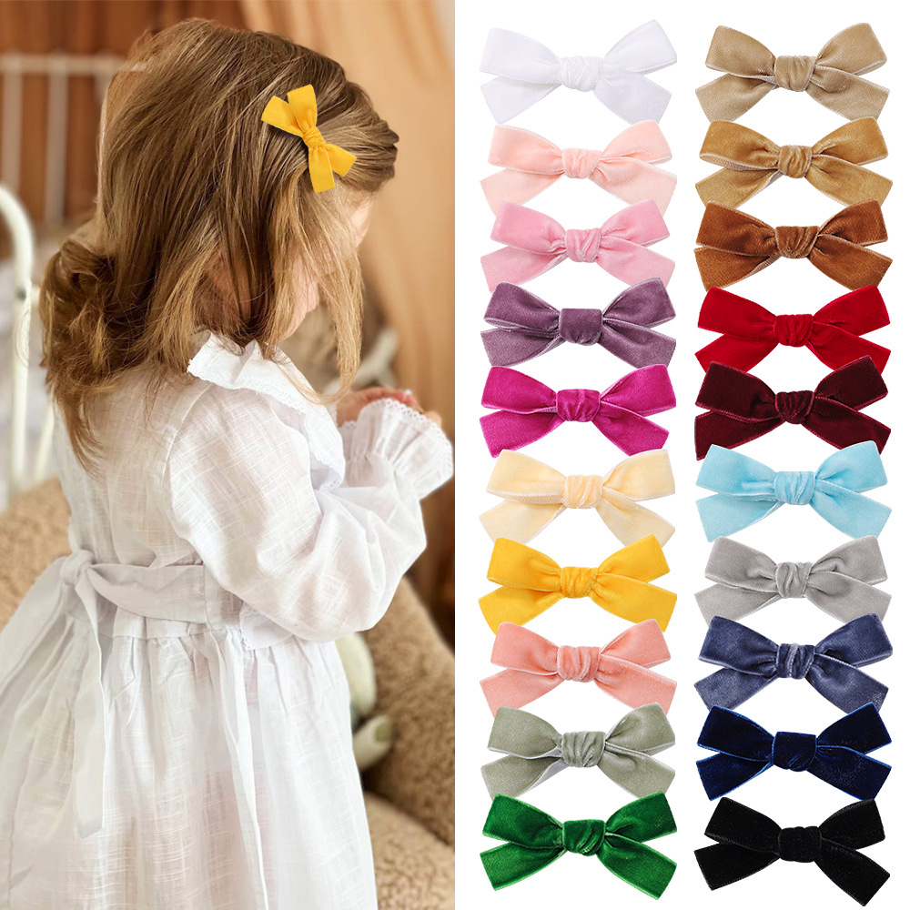 Toddlers Velvet Bows Hair Clips for Kids Infant Black White Red Pink Blue Yellow Handmade Barrettes Headwear Girl Hair Accessories C2026