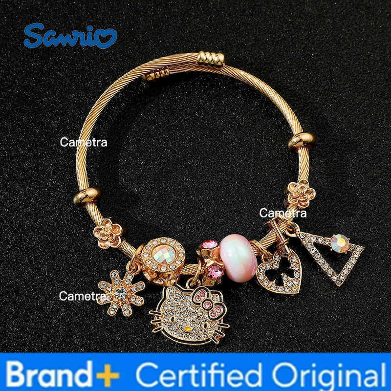 Sanrio Anime Cartoon HelloKitty Bracelet Fashion DIY Pendant Inlaid Moissanite Accessories Popular KT Cat Heart Pendant Bracelet H251229