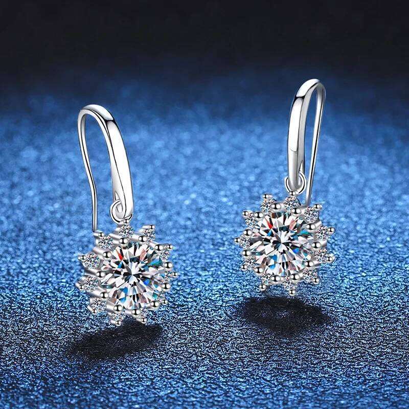 18K gold inlaid diamond ear hook minimalist sunflower PT950 platinum earrings, 1-Ct moissanite classic earrings 0d3