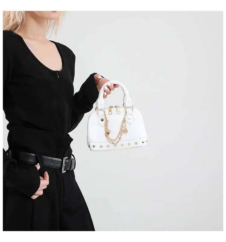 Summer Studded Shell Bag Minimalist Shoulder Crossbody Purse With Metallic Accents LEMON KOKO