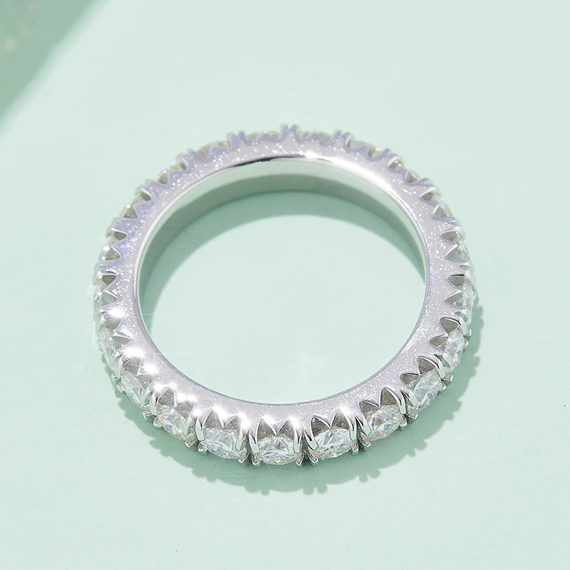 Real Silver Round Cut Full Diamond Women Ring Plated 18K White Gold For Wedding Anniversary Jewerlry Gifts 251225