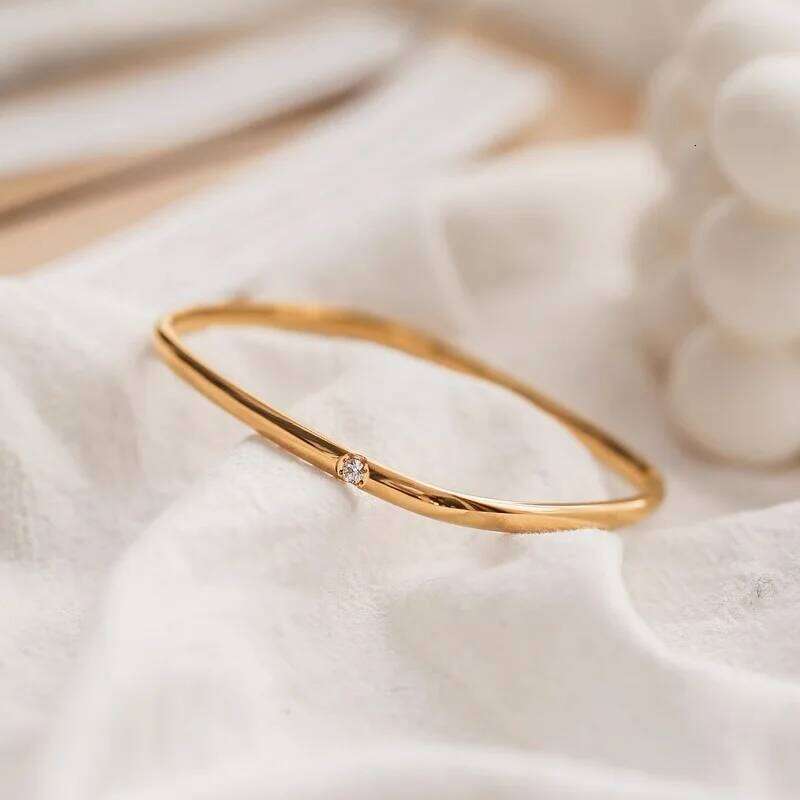 ZAKOL 1Pcs Slim Stainless Steel Square Bracelet With Single Zircon Decoration Minimalist Versatile Daily Wear Accessories