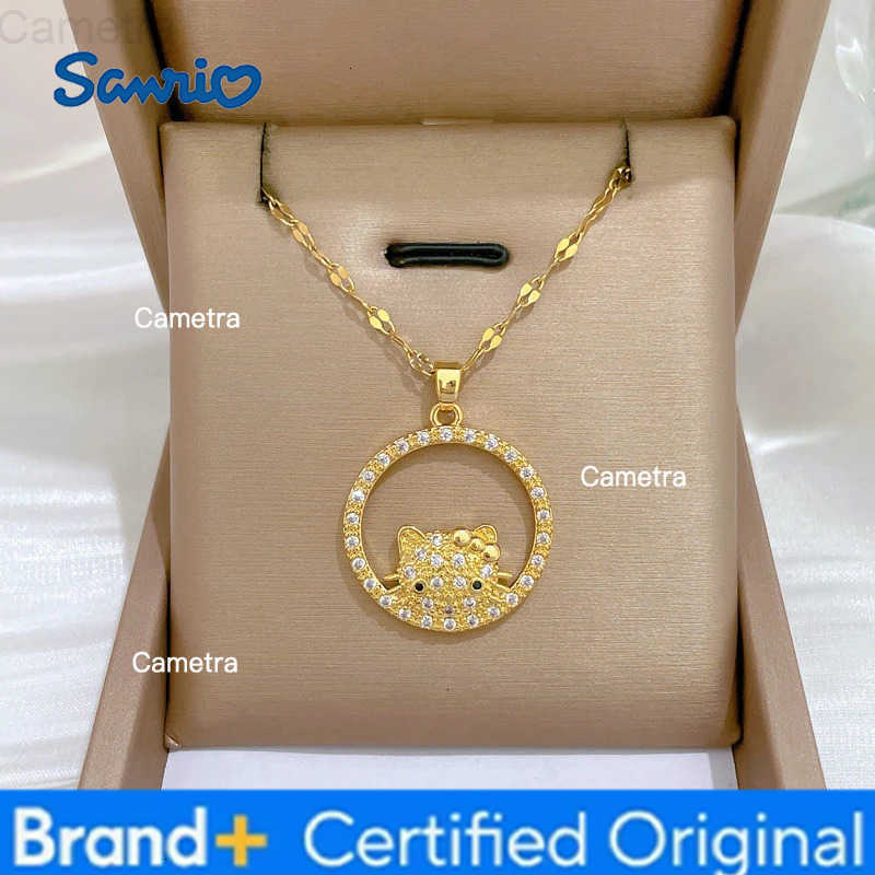Sanrio Stainless Steel Chain Simple Cute Zircon Hello Kitty Circle Pendant Necklaces for Women Girls Fans Birthday Christmas Gifts H251229