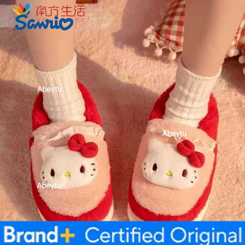 Sanrio Anime Plush Slippers My Melody Kuromi Women Hello Kitty Kawaii Female Cotton Shoes Flat Winter Keep Warm Cute Student Girl Sweet H251230