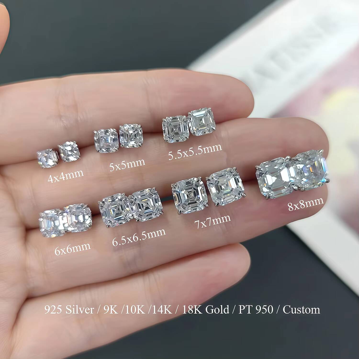 SU636E Abiding Modern Simple 10K 14K White Gold Asscher Cut 55MM2PCS Lab Grown Diamond 2ctw Per Pair Square Stud Earrings