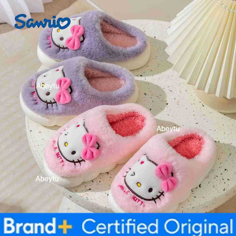 Sanrio Kawaii Hello Kitty Slippers Non-Slip Warm Cute Cartoon Anime Home Autumn and Winter Girls Plush Slipper Plush Gifts H251230