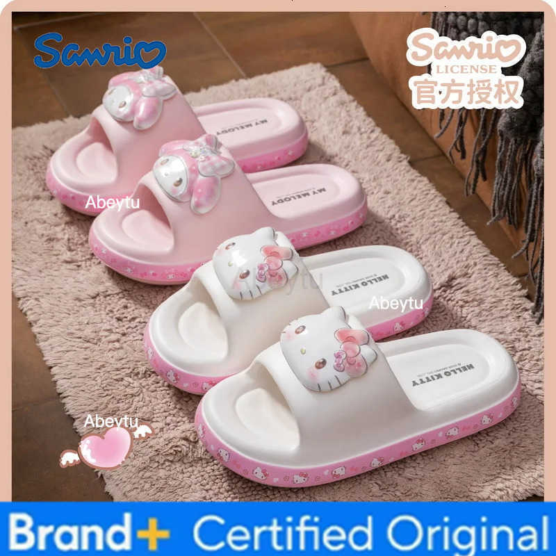 Sanrio Kawaii Hangyodon Kuromi My Melody Kitty Anime Soft Summer Slippers Girl Boy Cartoon Thick Sole Indoor Shower Sandals Beach Shoes H251230