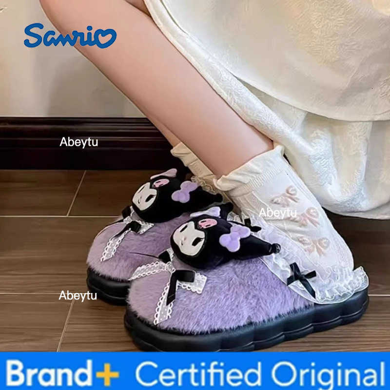 Sanrio Hello Kitty Kuromi Cinnamoroll Cotton Slippers Cartoon Cute Winter Indoor Home Slippers Thick Sole Keep Warm Cotton Shoes H251230