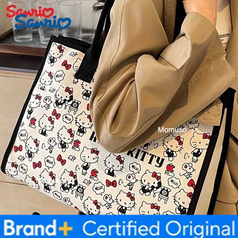 Sanrio Hello Kitty Canvas Bag Tote Bag Shoulder Storage Makeup Pouch Anime Handbag Travel Shopping Bag Kid Schoolbag Girl Gift H251230